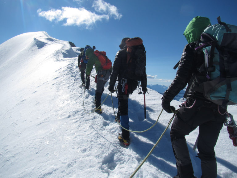 Climbing Mt. Athabasca during a mountaineering course.