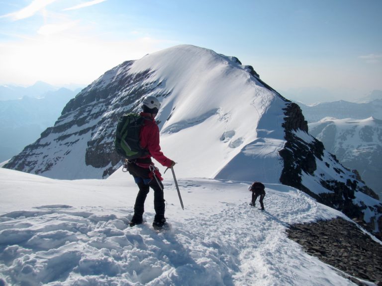 Climbing the summit ridge of Mt Athabasca