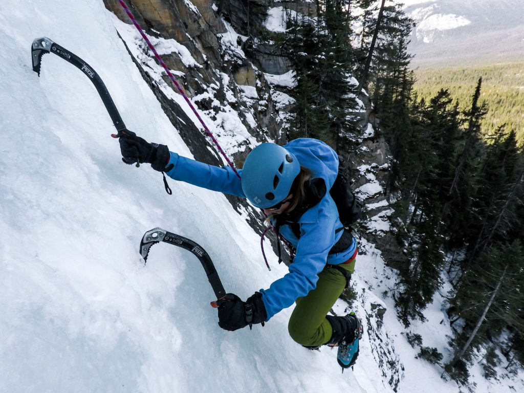 Waterfall ice climbing near Banff