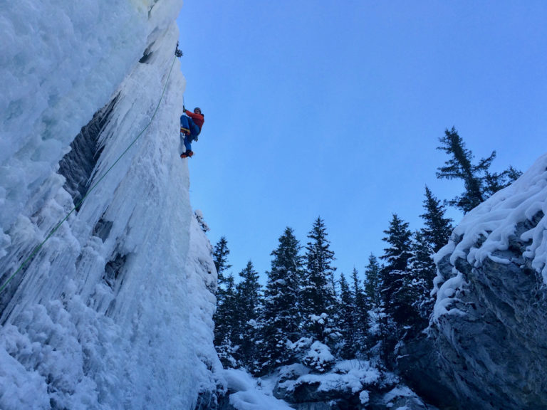 Learn to climb steep ice on an ice skills course