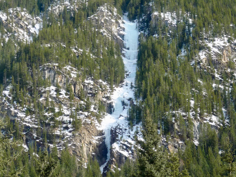 Guinness Gully ice climb near Field, BC. Mount Dennis.