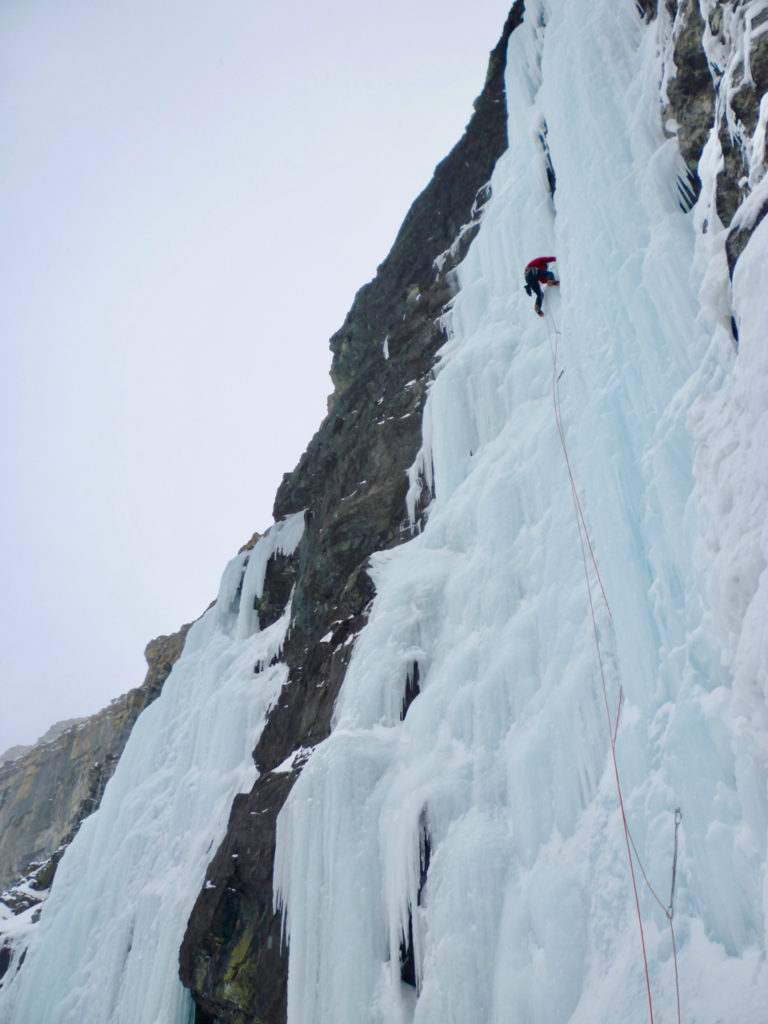 Guide leading on Murchison Falls ice climb