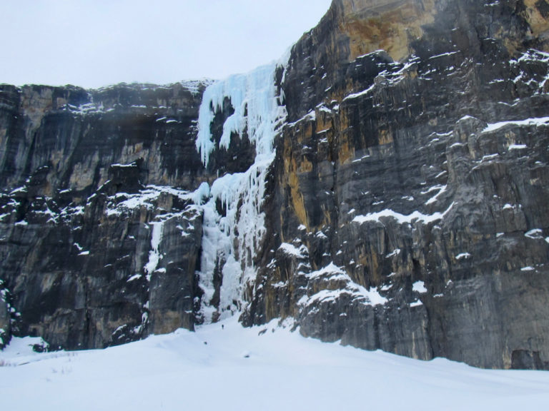 Nemesis ice climb at the Stanley Headwall