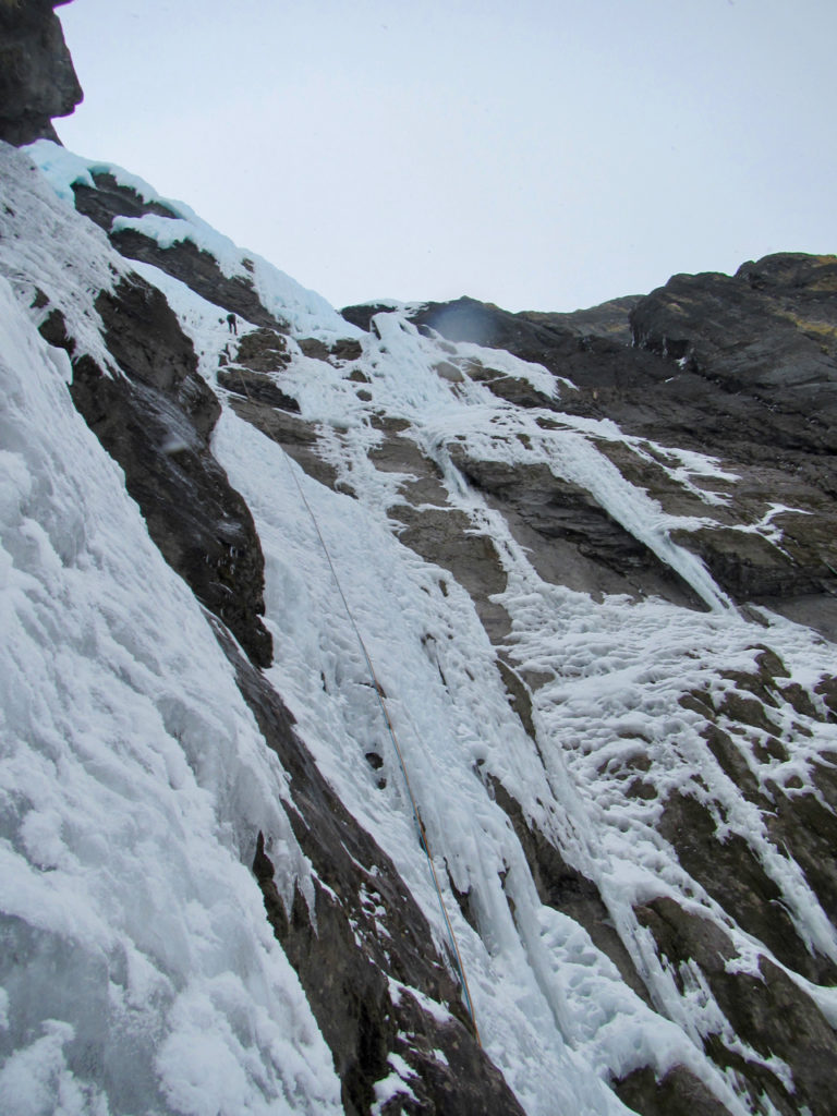 Rappelling down Nemesis ice climb