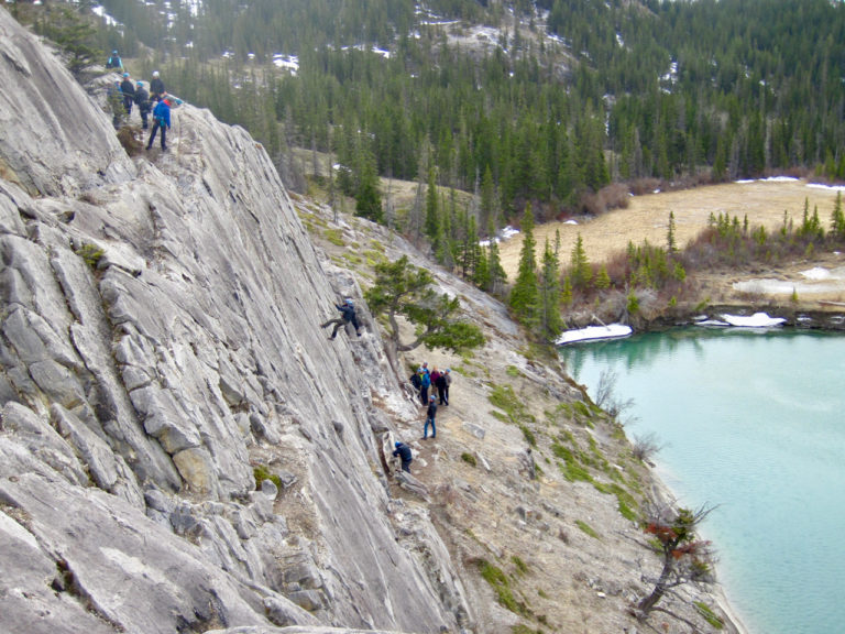 rock climbing group lesson in the Canadian Rockies