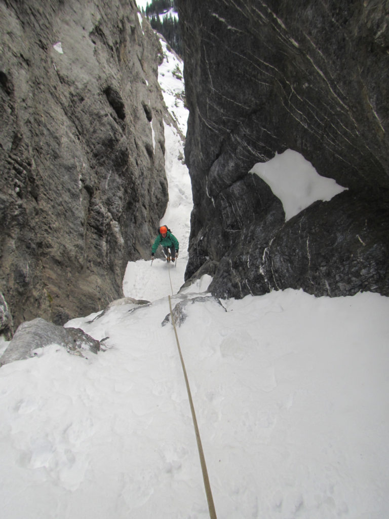 Rogans gully ice climb above Banff