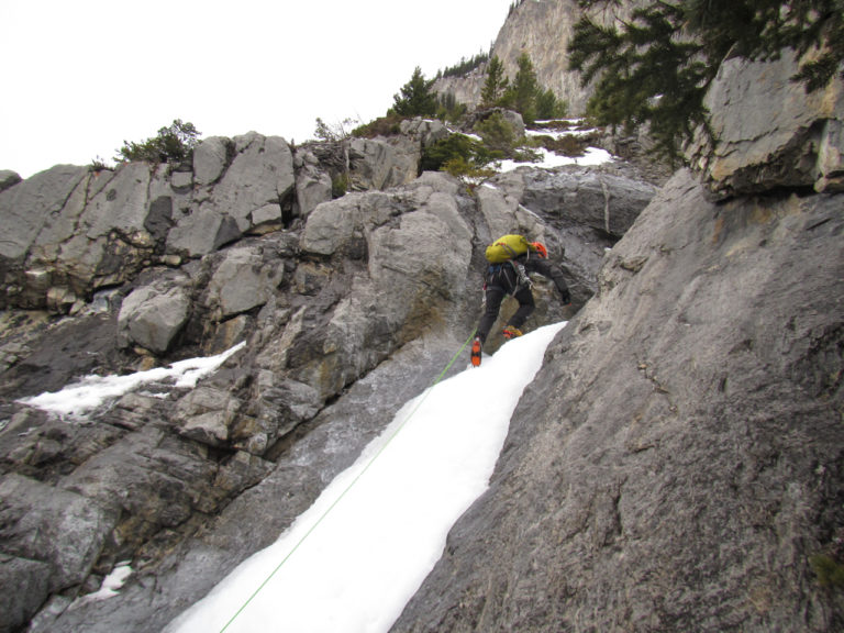 One of the pitches of ice climbing on Rogan's Gully