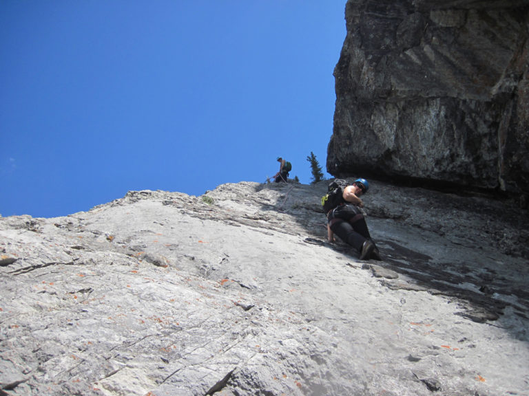 Climbing above Banff on Mt. Rundle