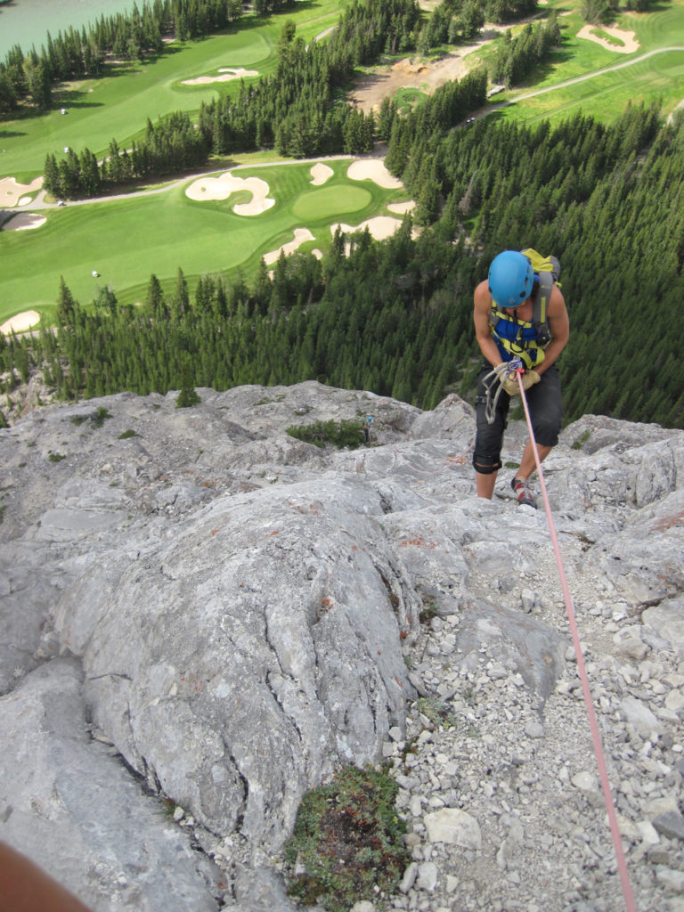 Heading down the Rundlehorn rock climb