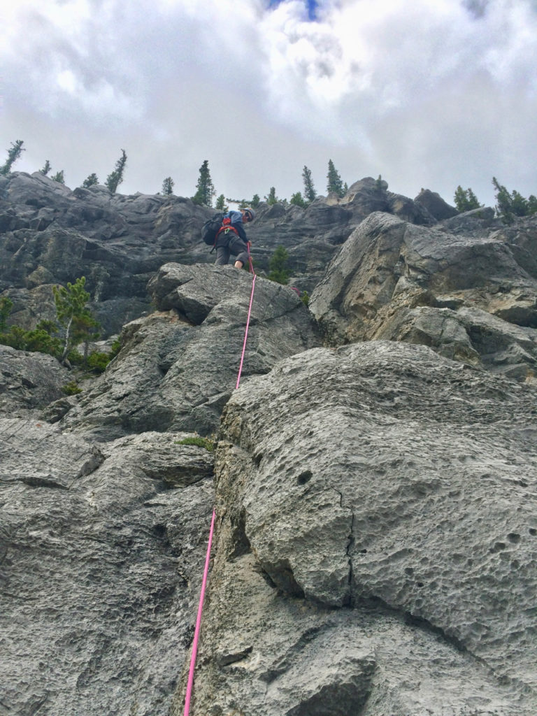 Rock climbing guide on Stelfox cliffs David Thompson Highway