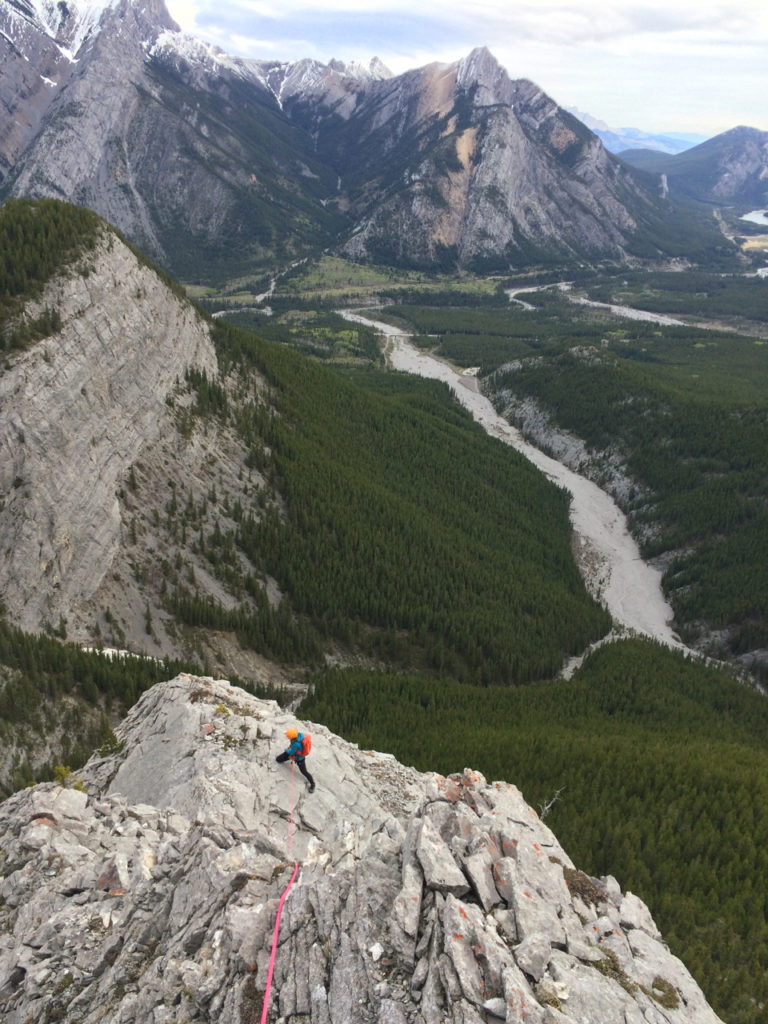 Climber on the North Ridge of Wasootch Tower