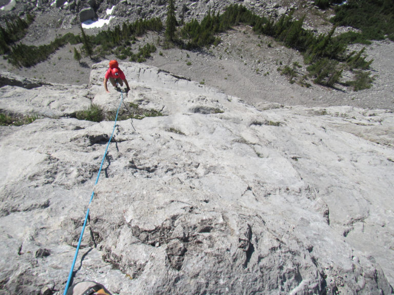 Rock climbing on Gmoser Route, Mt Louis